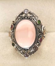 Huge Peruvian Pink Opal Mixed Gemstone Elephant Ring in Sterling Silver, Sz 7.75 - £79.89 GBP