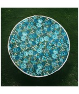 Vintage Round TableCloth 54&quot; Blue Green Vinyl Fringed 60&#39;s/70&#39;s MCM Flow... - $923.60 MXN