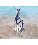 Silver Plated Mermaid w/ PINK Sea Glass Cage Locket Necklace 18&quot;, Jewelr... - $16.80