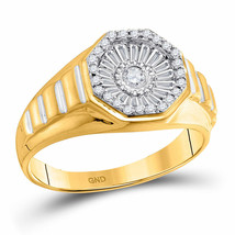 14k Yellow Gold Mens Round Diamond Two-tone Concave Cluster Ribbed Ring 1/2 - £877.85 GBP