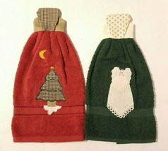 Set of 2 Handmade Christmas Kitchen Towels Hang on Oven Door Knob Handle NOS - £10.27 GBP