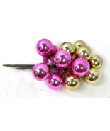 Vintage Christmas Hot Pink Gold Cluster Mercury Glass 12 1 1/4&quot; Balls Picks - $410.01 MXN