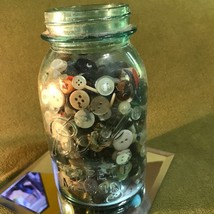 Vintage Blue Ball Jar Full of 2 PoundsMixed Assorted Vintage Buttons - $24.19