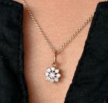 Dainty Diamond Flower Necklace 14k Solid Gold Women Tiny Diamond Cluster Charm. - £765.13 GBP+