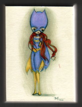 Cute Batgirl Barbara Gordon Woodcut Art Plaque SIGNED by the Artist / Ba... - $9.89