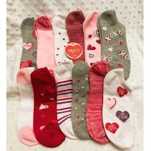 Women&#39;s Valentine&#39;s Hearts &amp; Stripes 12pk Low Ankle Socks-NEW - £13.18 GBP