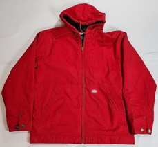 Men&#39;s Red Dickies Hooded Duck Canvas Quilted Lined Work Jacket - Size Me... - £45.37 GBP