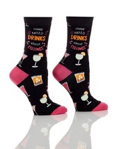 Women's Premium Crew Socks Yo Sox Mixed Drink Motifs Size 6 - 10 Cotton Blend - £7.91 GBP