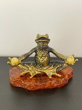 Vintage handgemachter Frosch Yoga Lotus aus Messing und Bernstein mit Ku... - £62.95 GBP