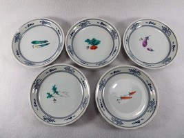 Set of Five Chinese Blue &amp; White Ind.Serving Bowls Signed By Artist Vegetables - £14.34 GBP