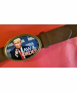 TRUMP 2020 Epoxy Belt Buckle  - LAW &amp; ORDER &amp; Brown Bonded Leather Belt - $19.75