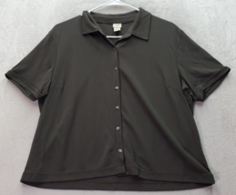 J. Jill Crop Shirt Women Petite Large Gray Rayon Short Sleeve Collar Button Down - £16.63 GBP