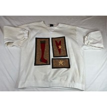 Vintage Christmas Sweatshirt Womens Extra Large Ivory White Holiday Ugly Sweater - $9.50