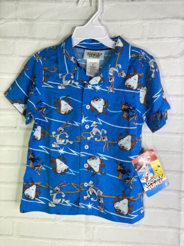 Looney Tunes Taz Devil Bugs Bunny Daffy Button Up Down Shirt Boys Size 4 - £24.64 GBP