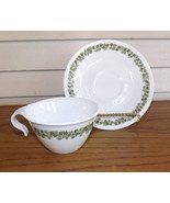 Corelle Green Crazy Daisy Cups & Saucers Hook Handle Coffee Cup Vintage Dishes  - $11.99