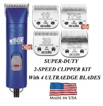 Andis Super 2 Speed Clipper Set w/ 4 Ultraedge Blades Pro Dog Cat Horse Grooming - £287.76 GBP