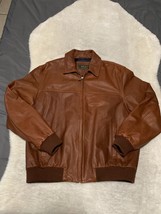 Bobby Jones Mens Brown Full Zip Leather Jacket Size XL Bomber - £104.46 GBP