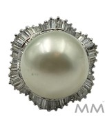 White South Sea Pearl and Diamond Ring 14K White Gold Size 7.00 - €14.270,71 EUR