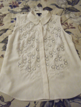 AN TAYLOR CREAM SLEEVELESS TOP BEADED ACCENT CIRCLES SZ 2 #9048 - £10.76 GBP