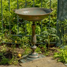 Zaer Ltd. Ornate Metal Pedestal Style Birdbath with Cast Iron Birds on Rim Full  - $134.50