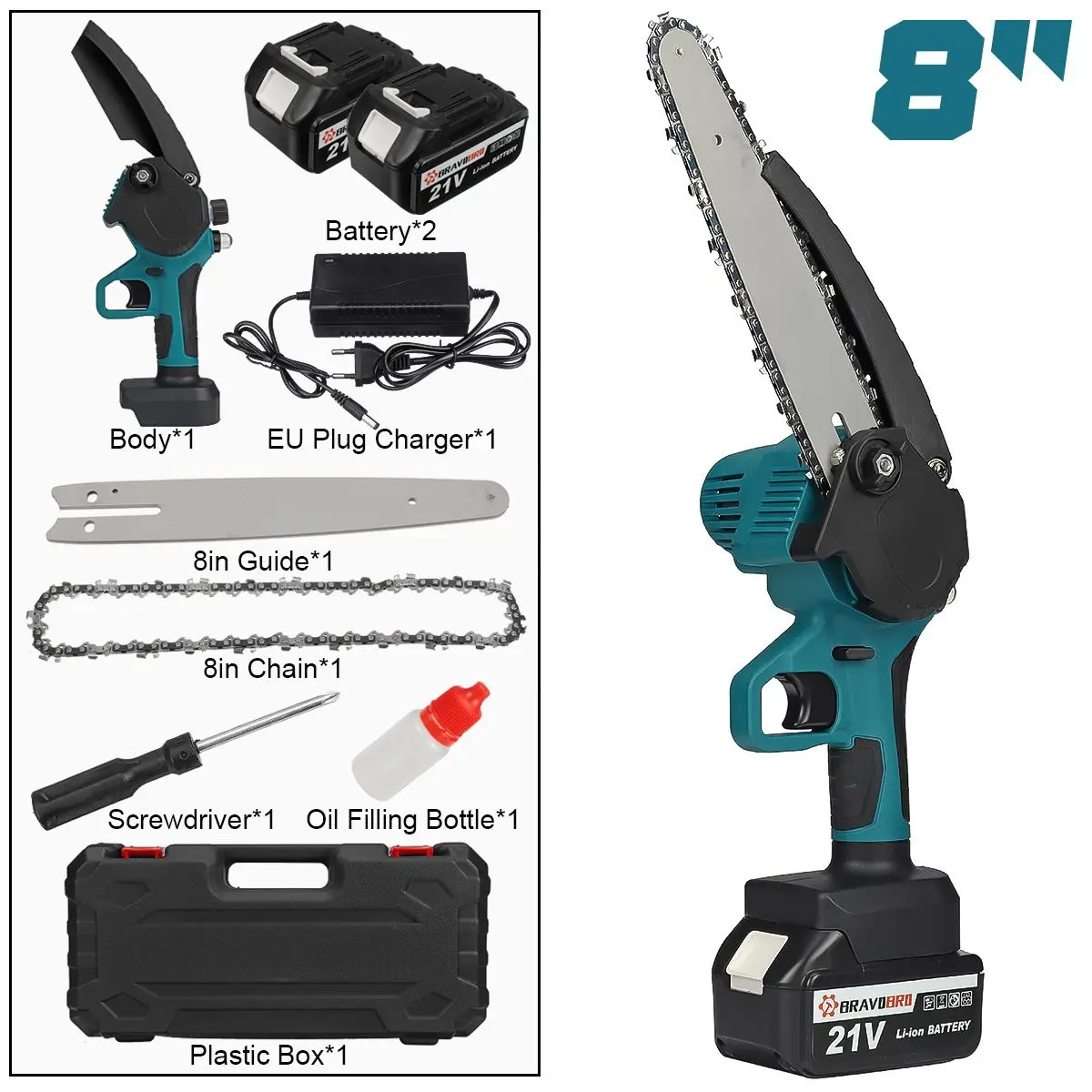 3000W 21V 8 Inch Electric Saw Chainsaw with 1/2 Battery Rechargeable Oil Automat - £276.44 GBP