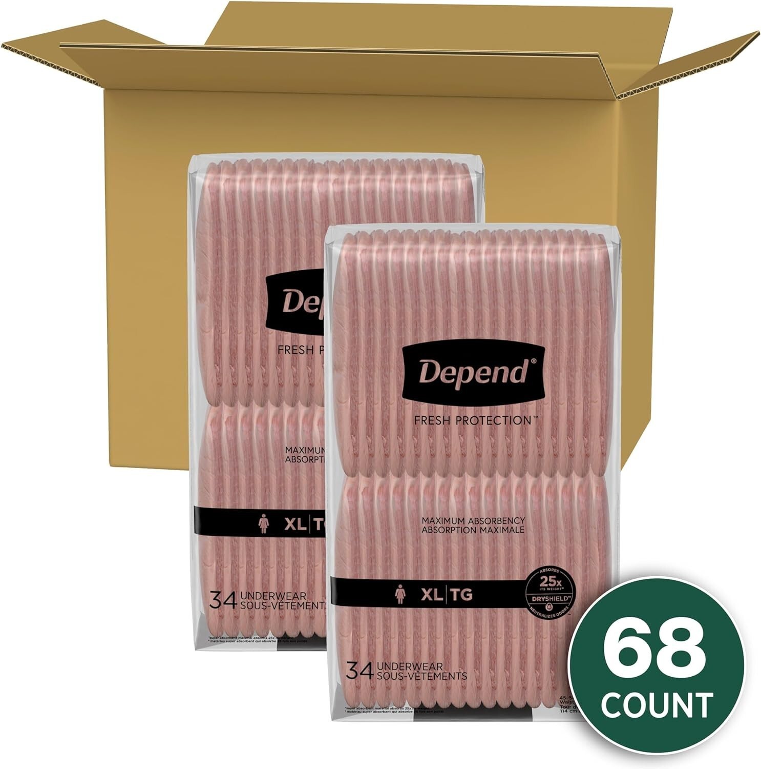 Depend Fresh Protection Incontinence Underwear for Women XL 68CT OPEN BAG Item image 5