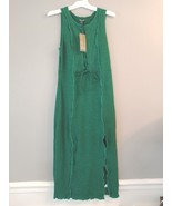 Wild Fable Green Emerald Midi Dress Small Stretch Front Lace up tie slit... - $9.67