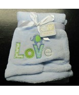 Blue and Green Elephant over Word LOVE Ultra Soft Blanket 30&quot; by 40&quot; SNU... - £35.39 GBP