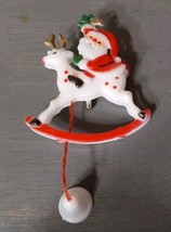 Vintage Christmas Santa Claus Reindeer Rocking Horse Pull Bell String La... - $27.88