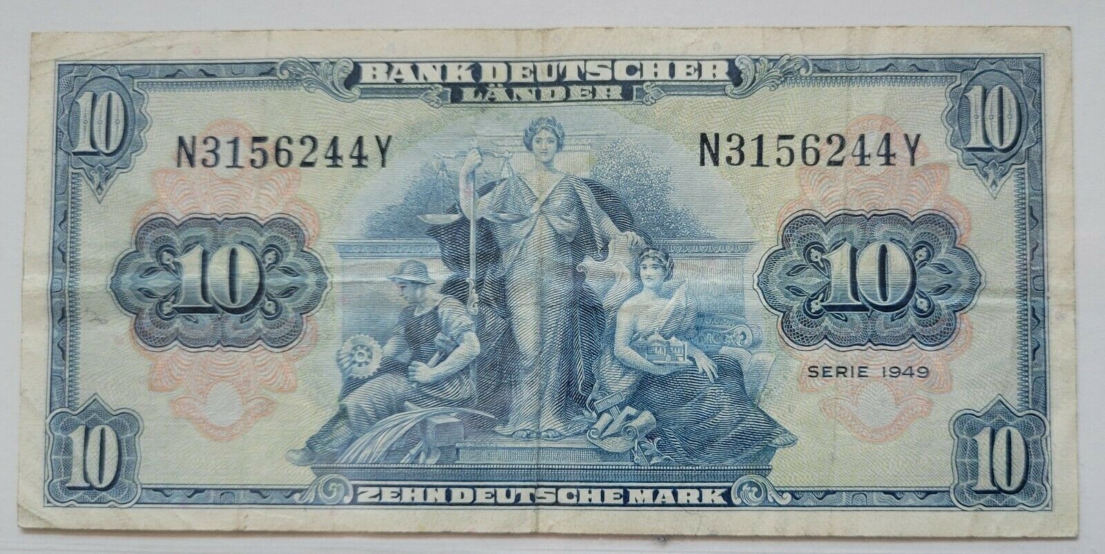 Primary image for GERMANY 10 MARK BANKNOTE FROM 1949 XF VERY RARE GERMANY