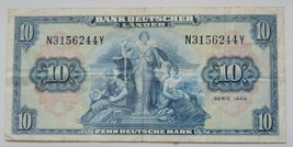 GERMANY 10 MARK BANKNOTE FROM 1949 XF VERY RARE GERMANY - $27.66