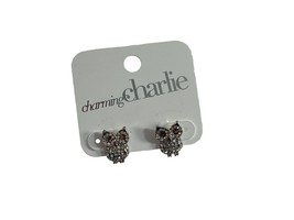 Charming Charlie Hoot Owl Stud Earrings Silver Tone Rhinestones Sparkle .5&quot; New - £9.47 GBP