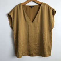 Banana Republic Satin Shirt Large Gold Short Sleeves V Neck Pullover Ele... - $24.85