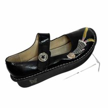 Alegria Women’s Paloma Girl &amp; Dog Embroidery Black Leather Mary Jane Shoes Sz 39 - £30.48 GBP