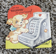 Vintage Valentines Day Card Dog Pup w Cash Register Let Me Register Your... - $111.41 MXN