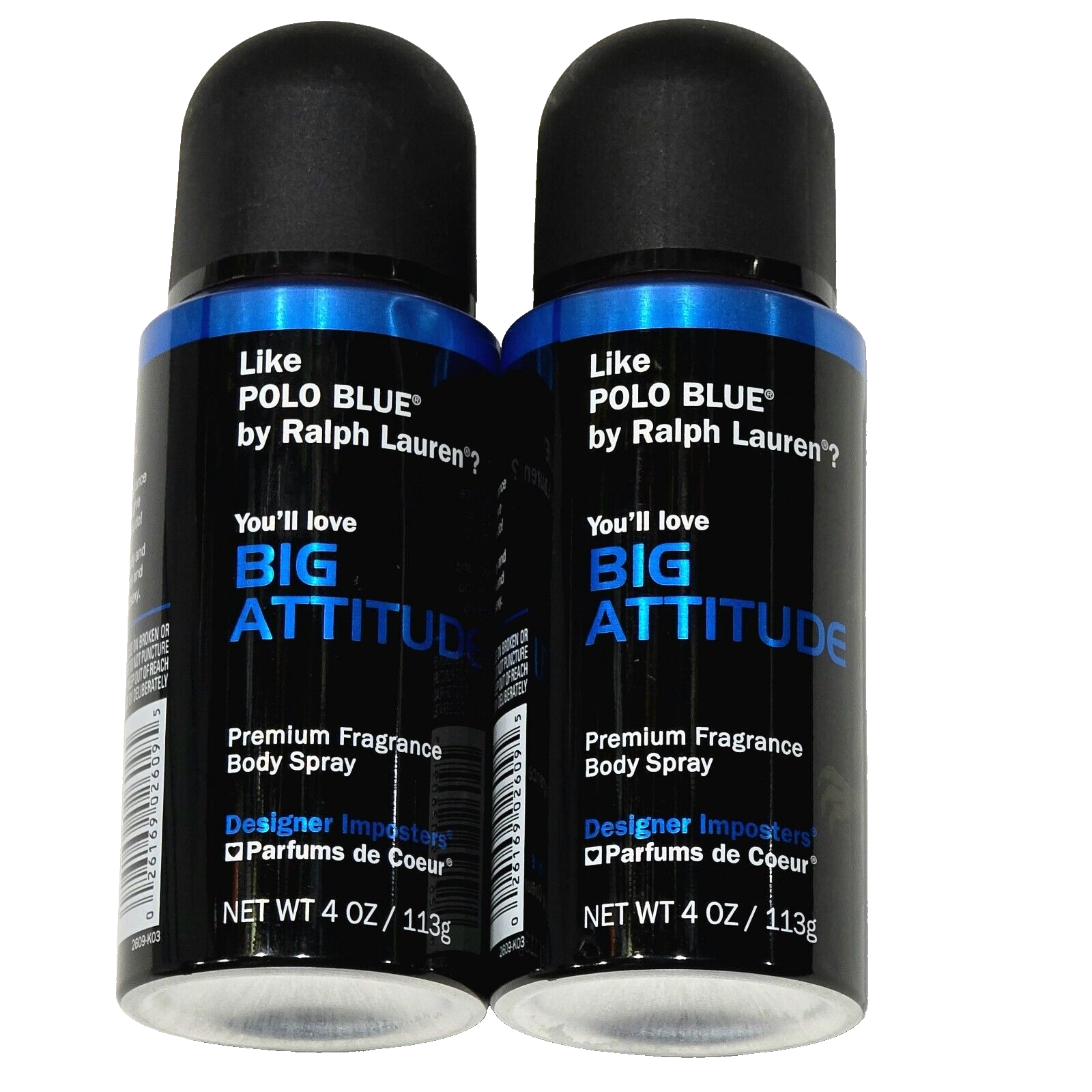 2 Pack Big Attitude Premium Fragrance Body Spray Designer Imposters 4oz