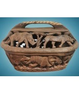 Vintage South African Safari Animal Hand Carved Wooden Bowl with Lid - $46.39