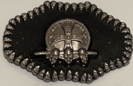 Skull Skeleton Head Metal Belt Buckle Biker Style Silver Tone Claws Cross Gothic - £11.17 GBP