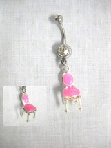 DIVA PRINCESS CHAIR HOT PINK &amp; SILVERTONE CHARM ON CLEAR CZ BELLY BUTTON... - $4.99