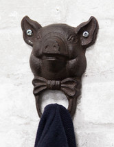 Cast Iron Vintage Farmhouse Rustic Butler Pig Head with Bowtie Wall Coat Hook - £11.98 GBP