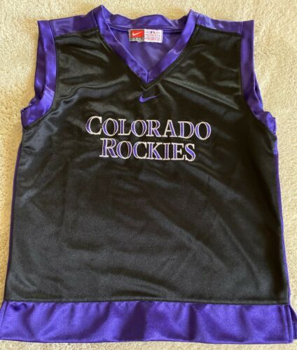 Nike Colorado Rockies Baseball Boys Purple Silver Black Embroidered Tank Top 6-7 - £7.42 GBP