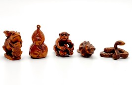 Set of Five wood-carved carvings animals. Signed by the maker - £222.96 GBP