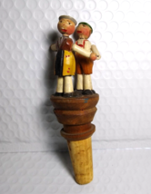 ANRI Mechanical Puppet Dancers Push Base Bottle Stopper Carved Wood Barware - £75.51 GBP