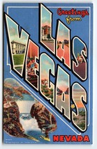 Greetings From Las Vegas Nevada Large Letter Postcard Linen Curt Teich Unused - £10.43 GBP