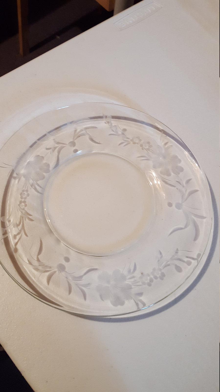 Vintage Clear Etched Flower Glass Salad Plate - $6.00