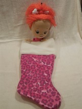 Flintstones Pink Print Holiday Stocking w/Pebbles Flintstone Head - Stri... - £9.57 GBP