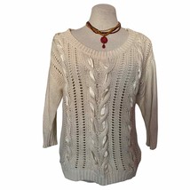Lauren Conrad Loose Cable Knit Cream 3/4 Sleeve Sweater Women&#39;s Size S - £15.59 GBP