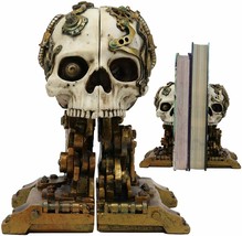 Cyborg Robotic Gearwork Factory Steampunk Skull Cranium Bookends Set of 2 Statue - £40.20 GBP