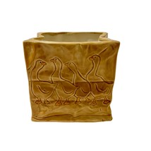Geese on a Paper Bag Ceramic 6.5&quot; Tall Tan Planter Vase Utensil Holder U... - $70.05