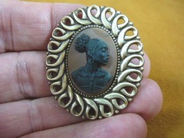 (CA10-18) Rare African American Lady Black + Brown Cameo Pin Pendant Jewelry - £21.34 GBP